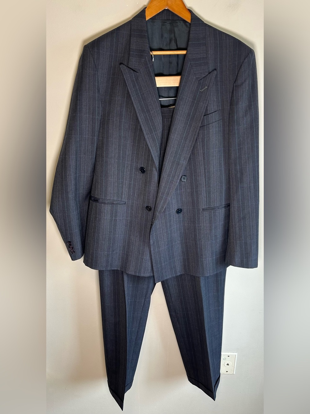 Vintage Tessuto Marzotto Italia Double Breasted Plaid Cool Wool Suit 44R 33x32